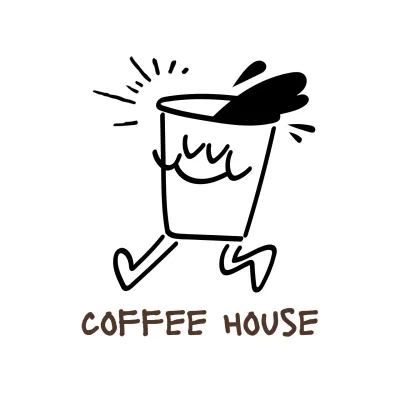 白黒 手書き コーヒー ロゴ イラストロゴ